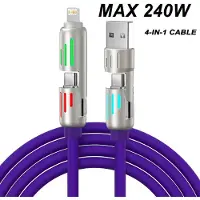 Exlene 5-teiliges USB-C-4-in-1-Ladekabel 240 W Schnellladekabel USB Typ C für iPhone, Xiaomi, Samsung, Huawei USB PD 2-in-2-Datenkabel 1,5 m