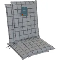 DiscountDeal24 LILENO HOME Gartenstuhl Auflagen als [2er Set - Hochlehner] in Yacht-Karo Hellgrau - bequeme Liegen als Sitzauflagen für Gartenmöbel - Stuhlkissen für Gartenstühle und Klappstühle