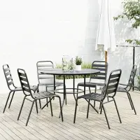vidaXL 2024 Möbel Gartenset Gartenstuhl-Set 7-tlg. Stapelbar Pulverbeschichteter Stahl - Gartenmöbelgarnituren8006313