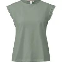 QS Rundhalsshirt , Damen, Gr. XL (42), grün (olive), Jersey, Obermaterial: 100% Baumwolle, unifarben, normal hüftbedeckend, Rundhals, Häkelkante, Shirts Rundhalsshirt, mit Häkel-Details an der Schulter