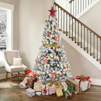 Fervertech Industry(Hong Kong) Limited 2,1M Künstlich Weihnachtsbaum Set,Künstlicher beflockter Christbaum mit LEDs, Weihnachtskugeln Sternbaumspitze Weihnachtsdeko,für Büro/Weihnachten