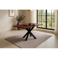 Casa Massiva Esstisch Roxana | 120 x 80 cm | Akazienholz massiv | Kastanienfarbig | Echte Baumkante | Spider-Gestell Metall Schwarz | pflegeleichter Massivholztisch/Baumkantentisch für Esszimmer & Küche