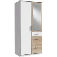 Wimex Möbel Kleiderschrank Click in Weiß mit Eiche Sägerau - Kleiderschrank 91 cm Breite mit Spiegel
