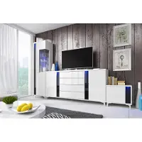EURO-MEBLE Wandschrank Marco 8 Wohnzimmermöbel Set + Led (Weiss/Schwarz)