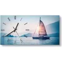 DEQORI Glasuhr 60x30 cm Römisch 'Segelboot in Abendsonne' Wanduhr Glas Uhr Design leise