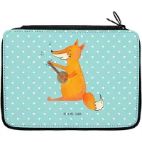 Mr. & Mrs. Panda Bleistiftetui Fuchs Gitarre - Türkis Pastell - Geschenk, Etui, Musik, Federtasche, Singen, Mäppchen, Sänger, Schlampermäppchen, Optimistisch