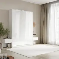SMARTBett GmbH SMARTBett Set 140-Schrankbett Vertikal CLASSIC mit 2 Nachtkonsolen Weiss Hochglanz