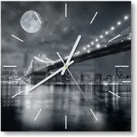 DEQORI Glasuhr 30x30 cm Modern 'Mond über Manhattan' Wanduhr Glas Uhr Design leise Küchenuhr
