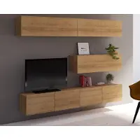 Ravio Wohnwand Amanda V, Wohnzimmer-Set, Moderne Anbauwand, Schrankwand, Mediawand (Eiche Gold)