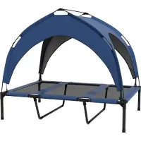 Northio Hundebett Erhöhtes Outdoor-Haustierbett Mit Baldachin, Atmungsaktiv, Ideal Für Große Hunde, Dunkelblau Oxford, 106X76X94Cm