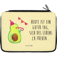 Mr. & Mrs. Panda Mäppchen Avocado Party - Gelb Pastell - Geschenk, Geburtstag, Federmappe, Schulmäppchen, Schlampermäppchen, Happy Birthday, Etui, für Stifte
