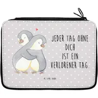 Mr. & Mrs. Panda Etui Pinguine Kuscheln - Grau Pastell - Geschenk, für Partner, Federmäppchen, Freundin, Federmappe, Federtasche, Frauen, Bleistiftetui, Valentinstag
