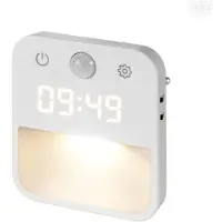 Slyrun LED Nachtlicht Steckdose,Bewegungsmelder Nachtlicht mit Uhr,3 Farbtemperaturen Dimmbar,für Treppe, Schlafzimmer, Flur