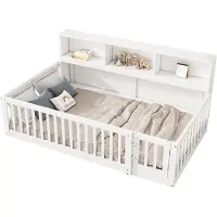 Xdovet Daybett,Tagesbett,Schlafsofa,Bettseite mit Staufach, Kinderbett mit Lattenrost,Brüstung, Kiefernholz, Weiß