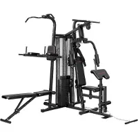 Welikera Multifunktions-Trainingsstation, Heimfitness-Maschine für über 10 Übungen, Gewichte, anpassbare Fitnessbank, Schwarz