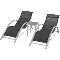 Dopwii Gartenliege Set Metall Mesh 3-TLG. Sonnenliege mit Teetisch Gartengarnitur mit 2 Sonnenliegen, 1 Beistelltisch Gartensitzgruppe für Garten, Balkon 59B x 169T x 66H cm Schwarz+Silber