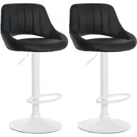 BellaFurn Set mit 2 verstellbaren Barhockern – Kunstledersitze – 360° drehbar | Farbe: Schwarz | Materialbasis: Metall mattweiß