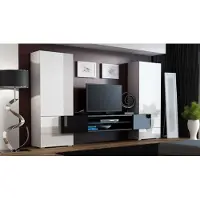 Furniture24 Wohnwand Tori, Schrankwand, Fernsehwand, Grifflose, Öffnen, TV Lowboard, Vitrine, Mediawand, Wohnzimmerschrank