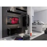 Fun Moebel Mediawand Wohnwand 4 tlg - NEXI XL 10 - Schwarz Hochglanz und inkl.LED
