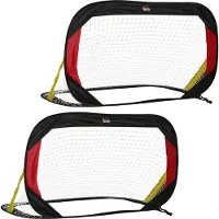 Slyrun Klappbares Fußballtor 2er-Set 120x80cm mit Tragetasche - Stahlrahmen Schwarz Rot Gold - Faltbar für Garten & Training
