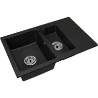 Brado Granitspüle Eineinhalbbecken Doris – Schwarz – Chrom-Siphon