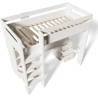 Xkiss Kinderbett Hochbett mit USB-C Schreibtisch, Kleiderschrank und Aktenschrank, Jugendbett Einzelbett mit Treppe und Lattenrost, Stauraum
