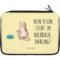 Mr. & Mrs. Panda Etui Katze Fressen - Gelb Pastell - Geschenk, Mäppchen, Bleistiftetui, Federmappe, Federmäppchen, reiseetui