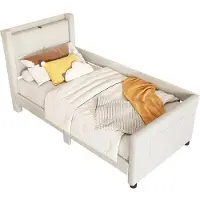 Xdovet Flachbett(90*200cm,Beige)Kinderbett,gepolstert, mit USB-Anschluss, minimalistisches Design