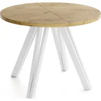 WFL GROUP Runder Esstisch Ausziehbar 100–140 cm mit Weißen Holzbeinen aus Buchenholz – Moderner Ausziehtisch für Esszimmer, Küche und Wohnzimmer – Tisch für 4–8 Personen – Eiche Hell Braun