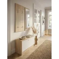 KADIMA DESIGN Wand-Garderobe SALERNO mit Spiegel & Schuhschrank Spanplatte sonoma, Moderne Flur-Kompaktgarderobe für Jacken & Schuhe, Komplettgarderobe