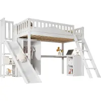 Xdovet Etagenbett,Kinderbett mit Fallschutzgitter,mit Tisch und Kleiderschrank,Reichlich Stauraum,Mit vierstufiger Leiter,Kiefer+MDF+Sperrholz