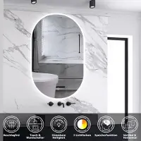 Aica Sanitär GmbH AICA LED Badspiegel Oval 60x100cm mit Touch/Wandschalter Anti-Beschlag 3 Lichfarbe Dimmbar Badezimmerspiegel Rundbahn Wandspiegel Kalt/Neutral/Warmweiß IP44