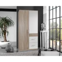 Wimex Möbel Kleiderschrank Click in Eiche Sägerau mit Weiß - Kleiderschrank 91 cm Breite ohne Spiegel