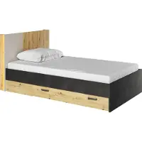 Furniture24 Bett Qubic QB-11, Jugendbett mit 2 Schubladen, Federkernmatratze 120 x 200 cm, Staraum in Kopfteil und LED Beleuchtung