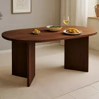 Casa Massiva Esstisch Laurie | 160 x 90 cm | Akazienholz massiv | Farbe: Nussbaumfarben | Oval mit gerader Kante | V-Gestell Holz | Esszimmertisch/Küchentisch aus Massivholz