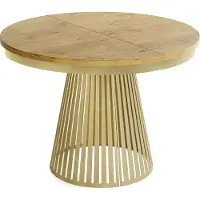 WFL GROUP Esstisch Rund Ausziehbar mit Lamellen im Loft-Stil – 100 bis 180 cm – Industrieller Tisch mit Metallbeinen in Gold, Platzsparend für Wohnzimmer oder Esszimmer – Eiche Hell Braun