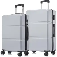 YONSLY Suitcase Set, Rollkoffer Handgepäck, Kofferset, mit 4 Rollen 360°, Hartschalenreise Zahlenschloss, Weicher Gummigriff (2er Set, L&XL,Silber)