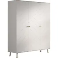 58 aufm Kessel Kleiderschrank Kamillah 150x59x200 Schrank mit 3 Türen MDF Satin Weiß