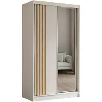 ALTDECOR Kleiderschrank mit Spiegel und Schiebetüren, kugelgelagerte Führungsschienen und Aluminium-Leisten - NALLA - 120 cm (Weiß + Weiß + Artisan)