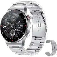 Exlene NFC Bluetooth Call Smartwatch Vollbild-GPS-Sportarmband Wasserdichtes EKG-Gesundheitsmonitor-Smartwatch f¹r iOS Android, silberfarbener Stahl + Silikonarmband