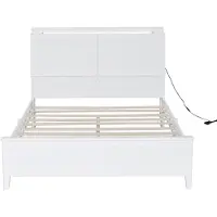 Xdovet Doppelbett,140x200cm Offenes Regal,Ablagefach mit herunterklappbarer Tür,Mit Umgebungslichtstreifen,Warmgelber Lichtstreifen,Flachbetten,Kiefer+MDF