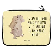 Mr. & Mrs. Panda Schlampermäppchen Papa Bär - Gelb Pastell - Geschenk, Federmappe, Federmäppchen, Muttertag, Vatertag, Stifteetui, Mäppchen, Bleistiftetui, Geburtstag