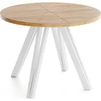 WFL GROUP Runder Esstisch Ausziehbar 100–140 cm mit Weißen Holzbeinen aus Buchenholz – Moderner Ausziehtisch für Esszimmer, Küche und Wohnzimmer – Tisch für 4–8 Personen – Eiche Braun