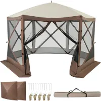 Goplus Gartenpavillon für 6-8 Personen, 3,5m Pop-up Pavillon, Partyzelt mit 6 Seiten, Faltpavillon