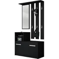 Mirjan 24 Garderobe-Set Kolom, Wandgarderobe mit 6 Kleiderhaken, Flurgarderobe mit Spiegel, Schuhschrank (Farbe: Schwarz)