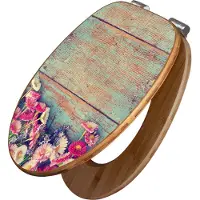 Banjado Design WC Sitz Bambus Absenkautomatik -Blumenpfücken - Toilettendeckel mit Absenkautomatik Holz/hochwertiger Bambus Klodeckel/WC-Sitz für alle gängigen Toiletten [TDB2 11210]