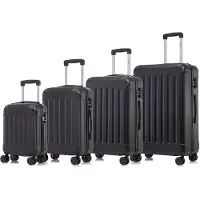 YONSLY Premium Reisekoffer TSA-Schloss,YKK-Reißverschluss Hartschalen-Koffer Kabinenkoffer Rollkoffer Suitcase Handgepäck (Schwarz, S-M-L-XL-Set)