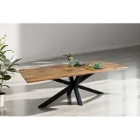 Casa Massiva Esstisch Tiger 200 x 100 cm, Mangoholz massiv & naturfarben, Baumkantentisch mit Spider-Metallgestell in Schwarz, echte Baumkante, Esszimmertisch in Vintage-Optik
