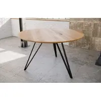 Casa Massiva Runder Esstisch 100 cm Dream, Eichenholz geölt, Esszimmertisch mit Schweizer Kante, Hairpin-Gestell Eisen schwarz, massiver Holztisch, Tischplatte 26mm