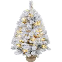Slyrun Weihnachtsbaum 92 cm, LED-Lichter, Schneezweige, Tannenzapfen, flammenhemmend, Betonfuß